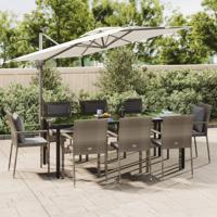 9-delige Tuinset met kussens poly rattan zwart en grijs
