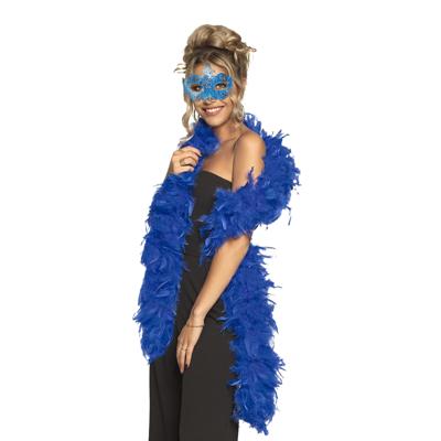 Venetiaans oogmasker in het blauw - Met dikke veren Boa in het blauw - 180 cm - Dames