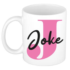 Naam mok Joke - roze - wit - keramiek - 300 ml - verjaardag/cadeau beker