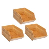 Stapelbare opbergmand 1 vaks - 3x - L18 x B31 x H12 cm - bamboe hout - lichtbruin - organizer - thumbnail