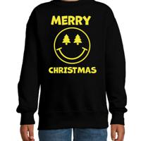 Kersttrui/sweater voor jongens/meisjes - Merry Christmas - zwart - smiley - glitter geel