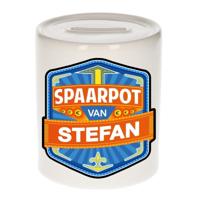 Kinder spaarpot met naam - Stefan - keramiek - met dop - wit - Sparen - Spaargeld van Stefan