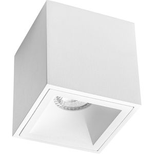 Opbouwspot GU10 - Pragmi Cliron Pro - Opbouw Vierkant - Mat Wit - Aluminium - Verdiept - 90mm