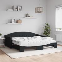 Slaapbank met onderschuifbed en matrassen 90x190 cm stof zwart