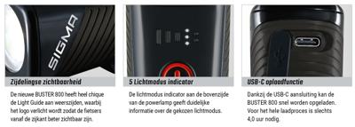 Sigma koplamp buster 800 led schroefhouder -li-ion accu usb