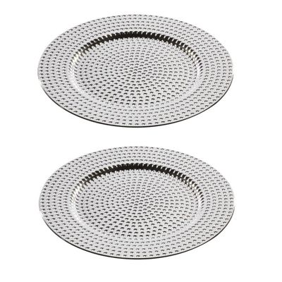 6x stuks diner borden/onderborden zilver met steentjes 33 cm