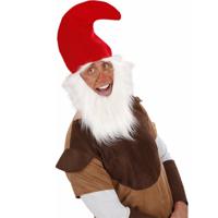 Rode Kaboutermuts - met baard en wenkbrauwen - Dwergen - verkleed accessoires