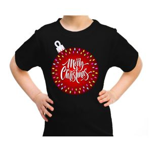 Fout kerst shirt kerstbal merry christmas zwart voor kids