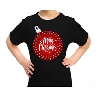 Fout kerst shirt kerstbal merry christmas zwart voor kids - thumbnail