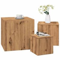 Bijzettafels 3 st bewerkt hout artisanaal eikenkleur Bijzettafels 3 st bewerkt hout artisanaal eikenkleur