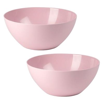 Serveerschaal/saladeschaal - 2x stuks - D25 x H12 cm - kunststof - roze