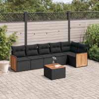 7-delige Loungeset met kussens poly rattan zwart