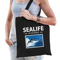 Dolfijnen tasje zwart volwassenen en kinderen - sealife of the world kado boodschappen tas - thumbnail