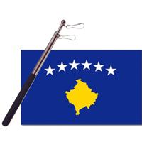 Landen vlag Kosovo - 90 x 150 cm - met compacte draagbare telescoop vlaggenstok - supporters