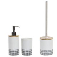 Toiletborstel wit/zwart met houder 39 cm met zeeppompje 300ml en beker - Badkameraccessoireset - thumbnail
