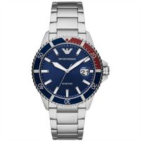 Emporio Armani AR11339 Horloge Diver staal zilverkleurig-blauw-rood 42 mm - thumbnail