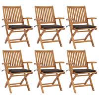 Tuinstoelen 6 st inklapbaar met kussens massief teakhout