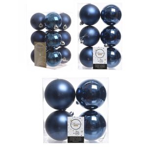 Kerstversiering kunststof kerstballen donkerblauw 6-8-10 cm pakket van 44x stuks