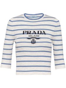 Prada pull en laine à logo intarsia - Gris