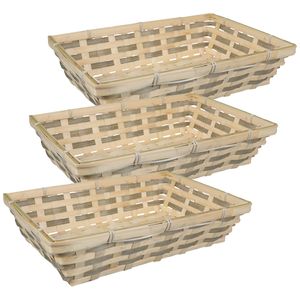 Broodmand rechthoekig - 3x - naturel/grijs - gevlochten bamboe hout - 34 x 24 x 8 cm