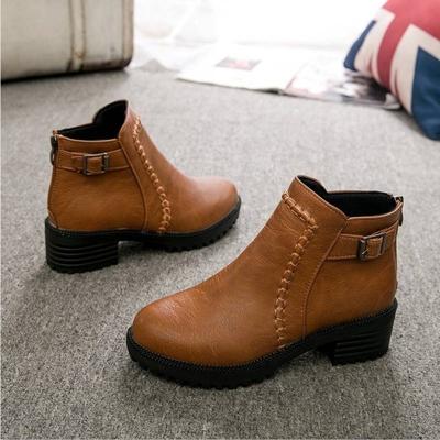 Ronde teen ritsen Chunky Boots korte pluche vierkante hakken enkellaars voor vrouwen grootte: 39 (bruin)