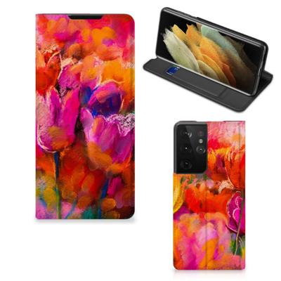 Bookcase Samsung Galaxy S21 Ultra Tulips Bookcase Samsung Galaxy S21 Ultra Tulips