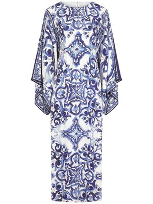 Dolce & Gabbana robe longue en soie à imprimé Majolica - Bleu