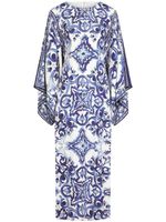 Dolce & Gabbana robe longue en soie à imprimé Majolica - Bleu