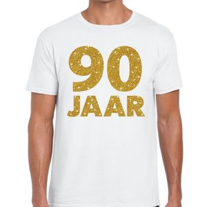 90 jaar goud glitter verjaardag kado shirt wit heren