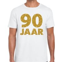 90 jaar goud glitter verjaardag kado shirt wit heren