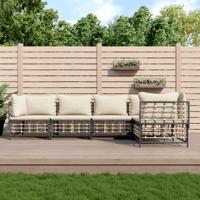 5-delige Loungeset met kussens poly rattan antracietkleurig