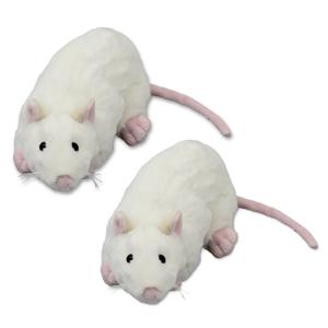 Inware pluche ratten knuffeldieren - 2x - wit - liggend - 20 cm