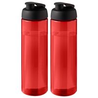 Sport bidon Hi-eco kunststof - 2x - drinkfles/waterfles - rood/zwart - 850 ml - Drinkflessen