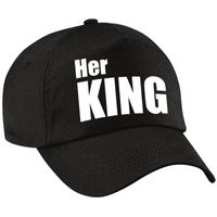 Zwarte feestpet / cap Her King in witte tekst heren   -