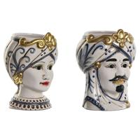 Grondlegger Home ESPRIT Blauw Wit Gouden Porselein 15 x 15 x 26 cm (2 Stuks)