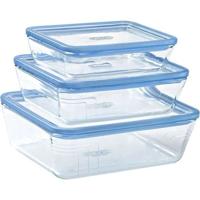 Set di 3 contenitori per alimenti con coperchio - PYREX - Plastica Zero - Vetro - Rettangolari - 0,8/1,5/2,6 L