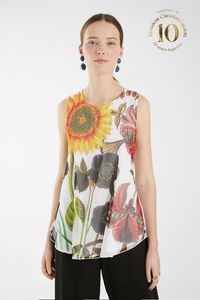Gebloemd shirt zonder mouwen - WHITE - XL