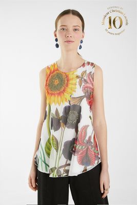 Gebloemd shirt zonder mouwen - WHITE - XL