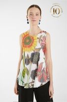 Gebloemd shirt zonder mouwen - WHITE - XL - thumbnail