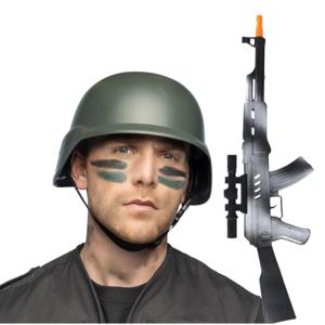 Carnaval verkleed accessoires set - Soldaten machinegeweer 69 cm - met soldaten helm