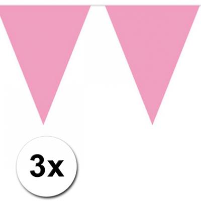 Party Vlaggenlijn puntvlaggetjes - 3x - kunststof - roze - 10 meter - Slinger - versiering