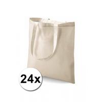 Draagtasje met hengsels - 24x - naturel - 42 x 38 cm - katoen - 10 liter - boodschappen - gymtas