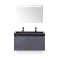 Dante Badmeubelset 100 cm - Beton Antrac - Wastafel Hardsteen Wit Lucca 2 kraangaten - met Sence Spiegel