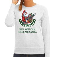 Fout Kerstsweater / outfit Rambo but you can call me Santa grijs voor dames - thumbnail