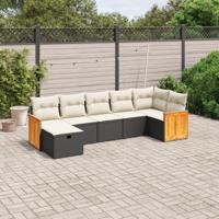 7-delige Loungeset met kussens poly rattan zwart