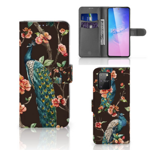 Samsung S10 Lite Telefoonhoesje met Pasjes Pauw met Bloemen