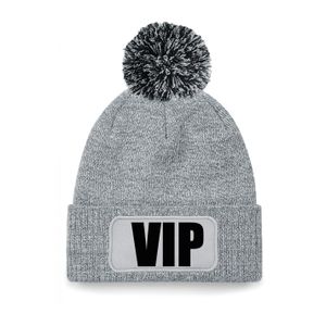 VIP muts/beanie met pompon - onesize - unisex - grijs