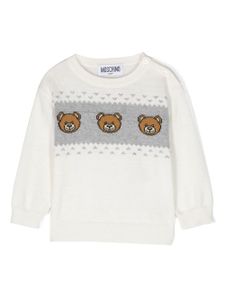 Moschino Kids pull en maille intarsia à imprimé ourson - Blanc