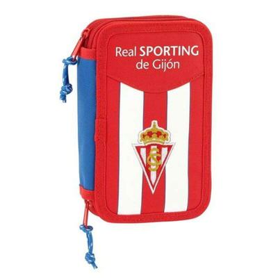 Dubbele etui Real Sporting de Gijón Wit Rood 12.5 x 19.5 x 4 cm (28 Onderdelen)