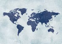 Karo-art Schilderij - Blauwe wereld, Wereldkaart, Blauw, 2 maten, Premium print